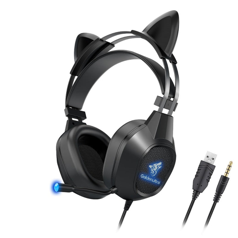 Fone Headset Gamer Gatinho com Fio e LED RGB Fone de ouvido- Orelhas Removíveis